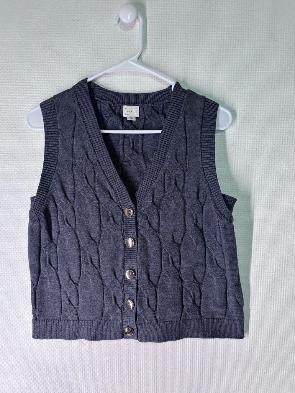 a new day Charcoal Cable Knit Button-Front Sweater Vest